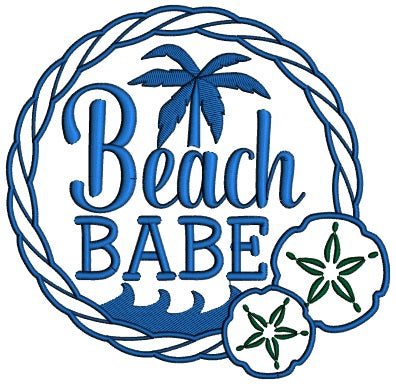Beach Babe Waves And Palm Tree Summer Applique Machine Embroidery Design Digitized Pattern