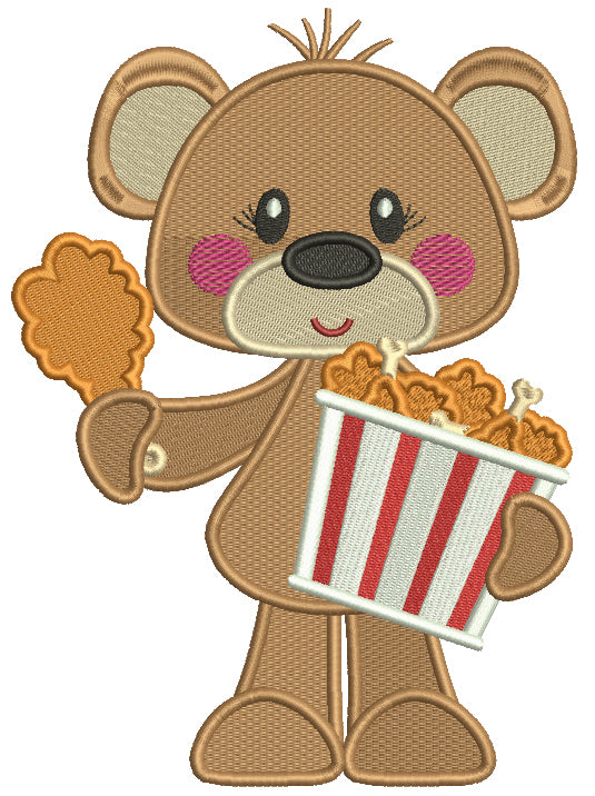 Bear Eating Chicken Drunstick Filled Machine Embroidery Design Digitized Pattern