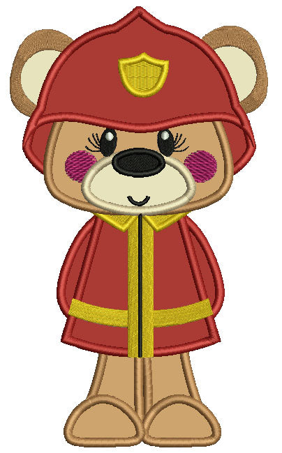 Bear Firefighter Applique Machine Embroidery Digitized Design Pattern
