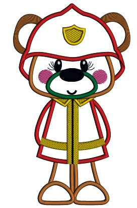 Bear Firefighter Applique Machine Embroidery Digitized Design Pattern