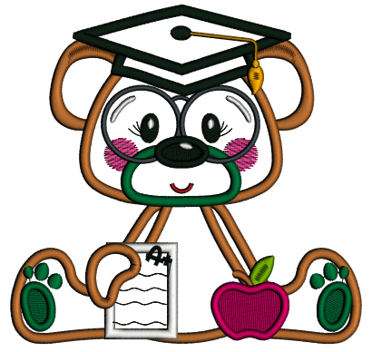 Bear Graduate Got an A On The Exam School Applique Machine Embroidery Design Digitized Pattern