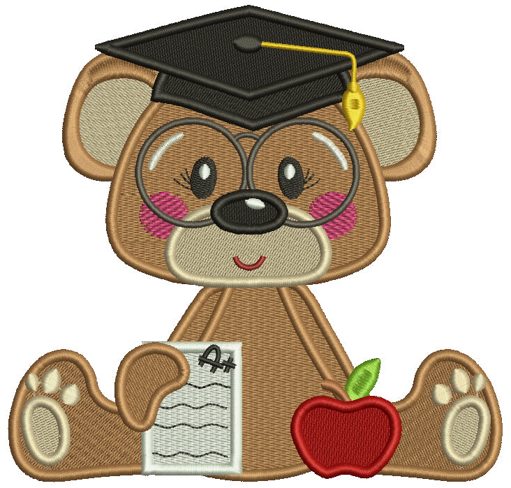 Bear Graduate Got an A On The Exam School Filled Machine Embroidery Design Digitized Pattern