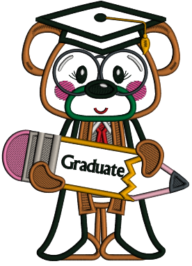 Bear Graduate Holding a Pencil School Applique Machine Embroidery Design Digitized Pattern