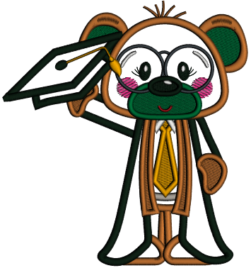 Bear Holding Graduation Cap School Applique Machine Embroidery Design Digitized Pattern
