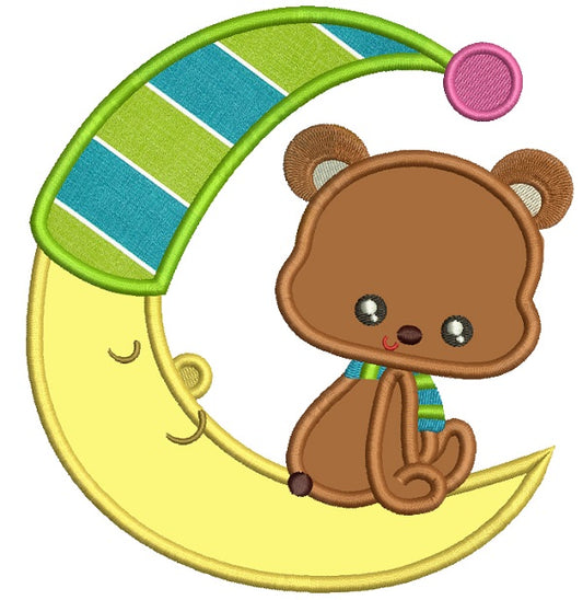 Bear One The Moon Applique Machine Embroidery Design Digitized Pattern