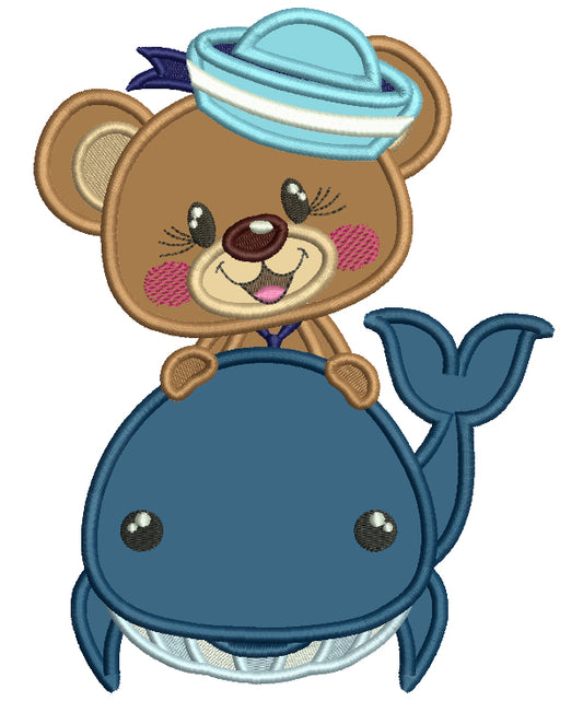Bear Sailor And a Whale Applique Machine Embroidery Design Digitized Pattern