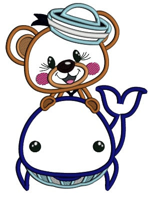 Bear Sailor And a Whale Applique Machine Embroidery Design Digitized Pattern