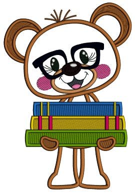 Bear Student Holding Books School Applique Machine Embroidery Design Digitized Pattern