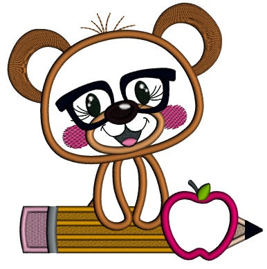 Bear Student Holding Pencil School Applique Machine Embroidery Design Digitized Pattern