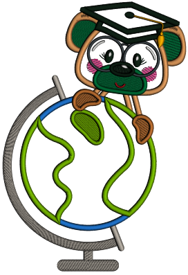 Bear Student With a Globe School Applique Machine Embroidery Design Digitized Pattern