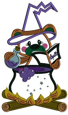 Bear Wizard Casting a Spell Halloween Applique Machine Embroidery Design Digitized Pattern