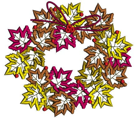 Beautiful Fall Leaves Aranged ina Circle Applique Machine Embroidery Digitized Design Pattern