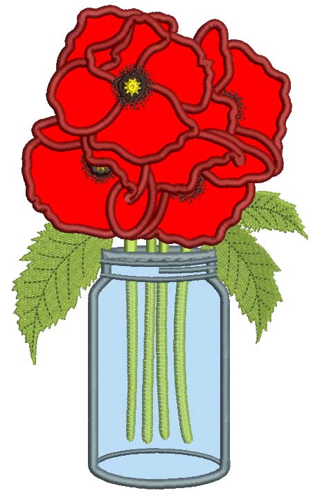 Beautiful Flower Inside The Mason Jar Applique Machine Embroidery Design Digitized Pattern