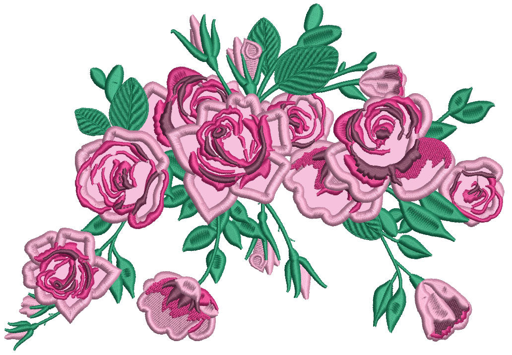 Beautiful Red Roses Applique Machine Embroidery Design Digitized Pattern