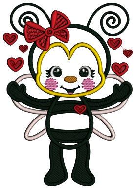 Bee Girl With Hearts Valentine's Day Applique Machine Embroidery Design Digitized Pattern