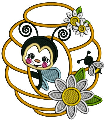 Bee Inside a Honeycomb Applique Machine Embroidery Digitized Design Pattern