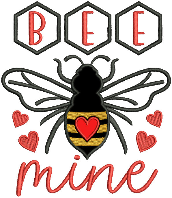 Bee Mine Bumblebee with Hearts Valentine's Day Applique Machine Embroidery Design Digitized Pattern