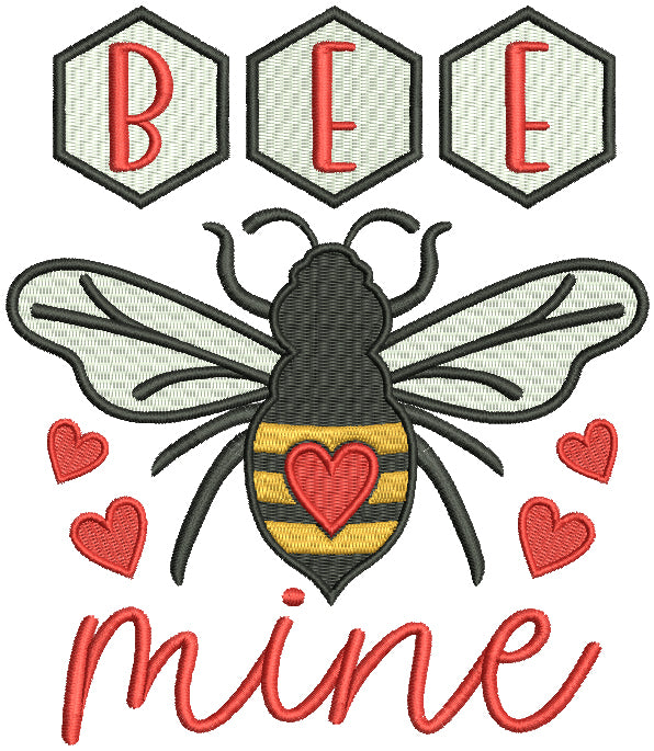 Bee Mine Bumblebee with Hearts Valentine's Day Filled Machine Embroidery Design Digitized Pattern