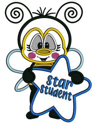Bee Star Student School Applique Machine Embroidery Design Digitized Pattern