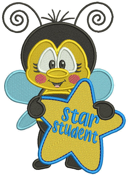 Bee Star Student School Filled Machine Embroidery Design Digitized Pattern
