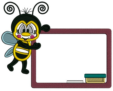 Bee With School Board And Books Applique Machine Embroidery Design Digitized Pattern