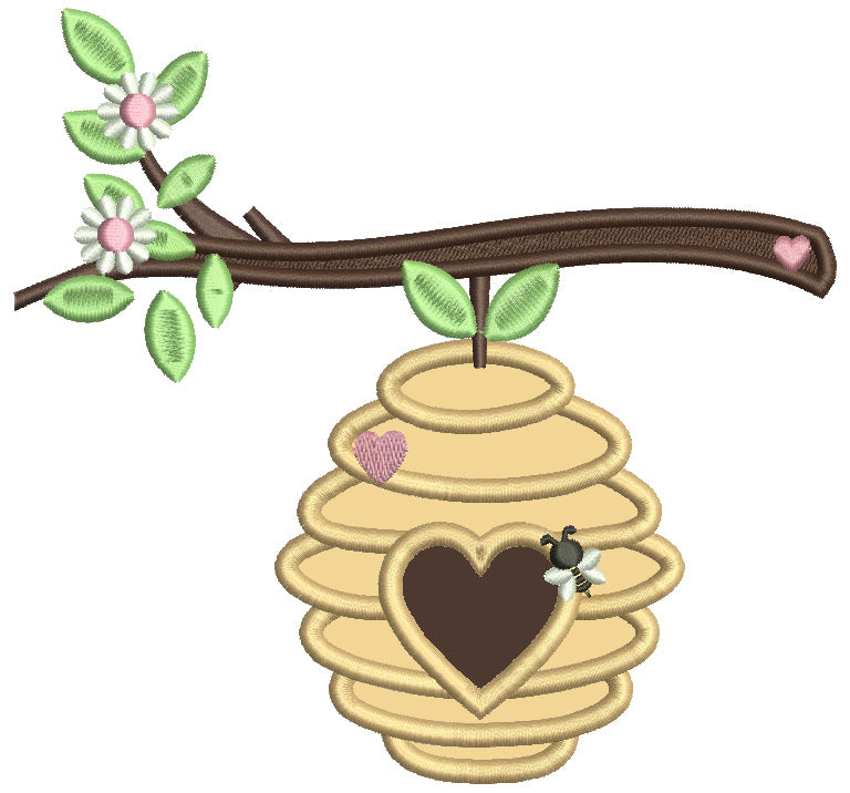 Beehive With A Heart Valentine's Day Applique Machine Embroidery Design Digitized Pattern