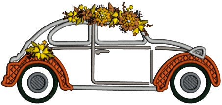 Beetle VW Car With Fall Decorations Applique Machine Embroidery Design Digitized Pattern