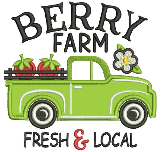 Berry Farm Fresh And Local Truck With Strawberries Applique Machine Embroidery Design Digitized Pattern