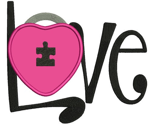 Big Love Heart Autism Awareness Applique Machine Embroidery Design Digitized Pattern