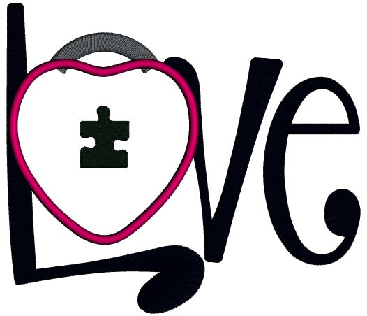 Big Love Heart Autism Awareness Applique Machine Embroidery Design Digitized Pattern