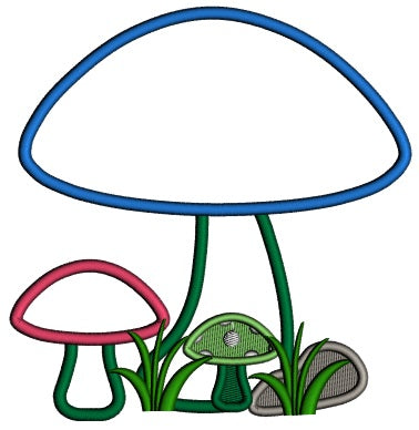 Big Mashroom And Two Little Ones Applique Machine Embroidery Design Digitized Patterny