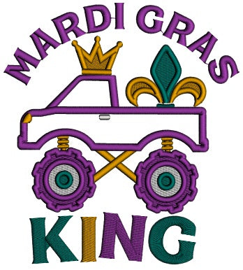 Big Truck Mardi Gras King Applique Machine Embroidery Design Digitized Pattern