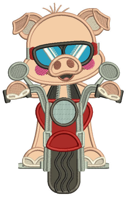 Biker Pig Applique Machine Embroidery Design Digitized Pattern