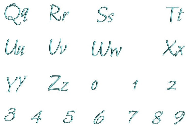 Bilbo Font Machine Embroidery Script Upper and Lower Case 1 2 3 inches