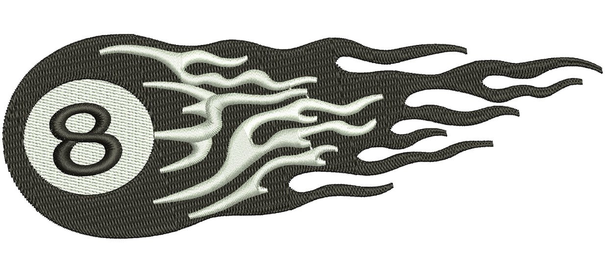 Billiard (Pool) 8 (Eight) Ball Long Flames Machine Filled Embroidery Digitized Design Pattern - Instant Download - 4x4 , 5x7,6x10 hoops