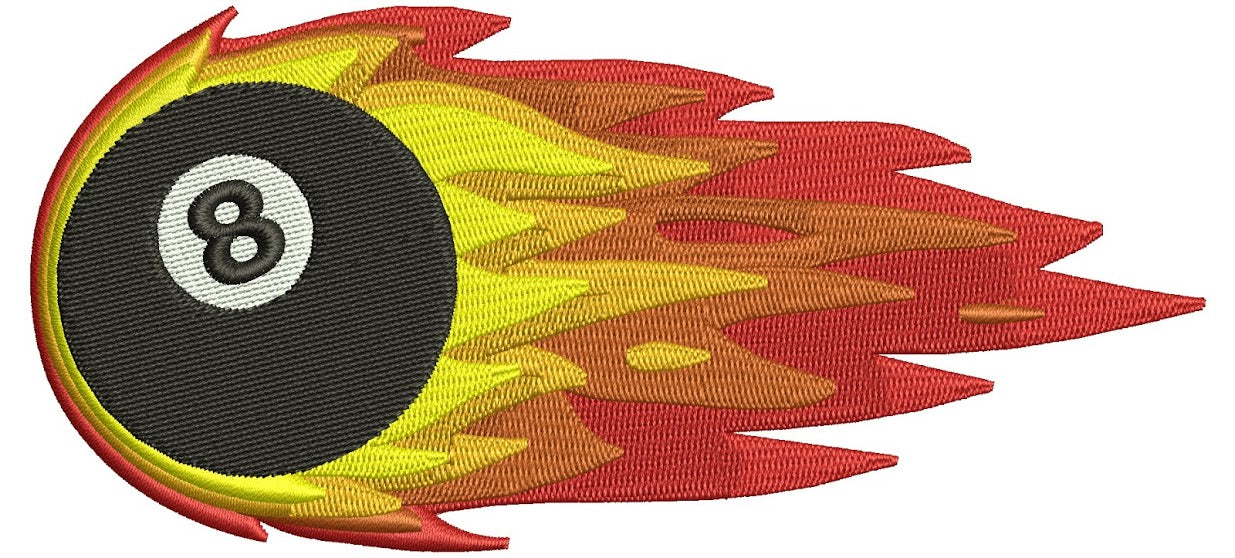 Billiard Pool 8 (Eight Ball) with Flames Machine Embroidery Digitized Design Filled Pattern