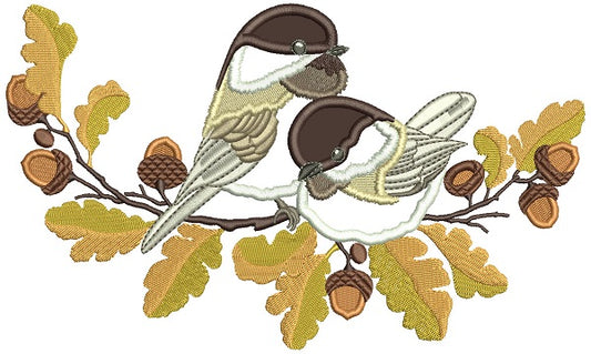 Bird Sitting On The Branch With Acorns Applique Machine Embroidery Design Digitized Pattern