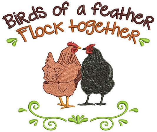 Birds Of a Feather Flock Together Two Hens Filled Machine Embroidery Design Digitized Pattern