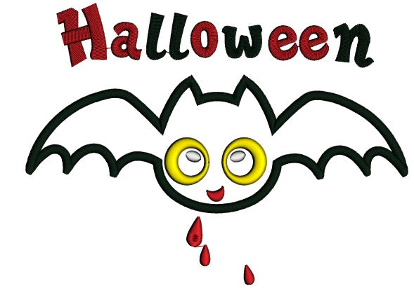Black Bat With Blood Drops Halloween Applique Machine Embroidery Design Digitized Pattern