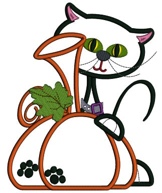 Black Hat Holding a Large Pumpkin Halloween Applique Machine Embroidery Digitized Design Pattern