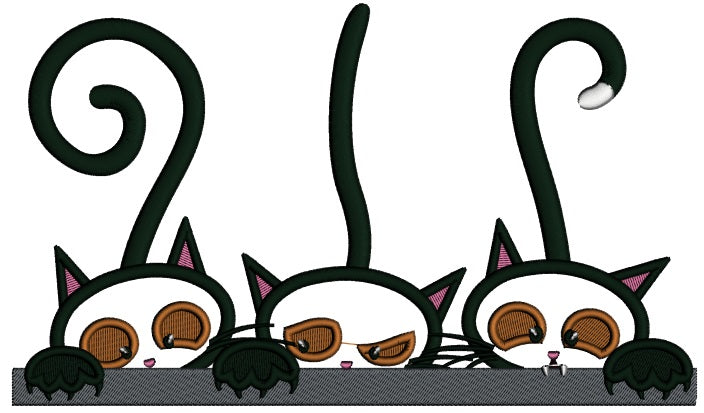 Black Kitten Hiding Halloween Applique Machine Embroidery Design Digitized Pattern