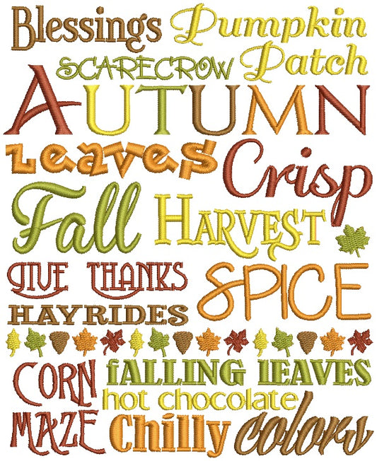 Blessings Pumpkin Patch Scarecrow Autumn Leaves Crisp Fall Harvest Filled Machine Embroidery Design Digitized Pattern