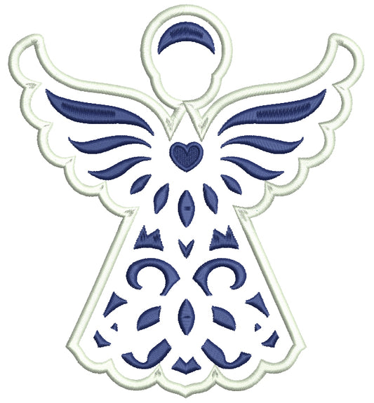 Blue Angel With Heart Applique Machine Embroidery Digitized Design Pattern