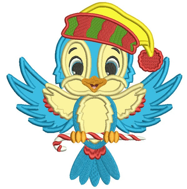 Blue Bird Wearing Santa Hat Christmas Applique Machine Embroidery Design Digitized Pattern