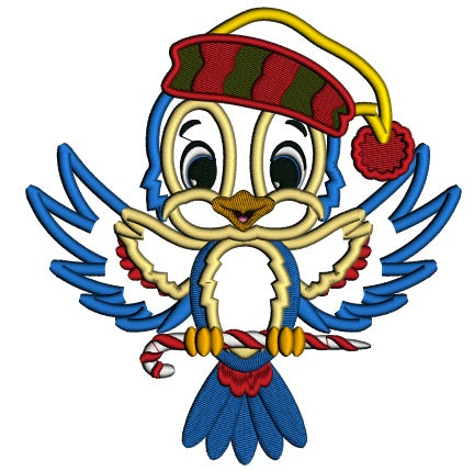Blue Bird Wearing Santa Hat Christmas Applique Machine Embroidery Design Digitized Pattern