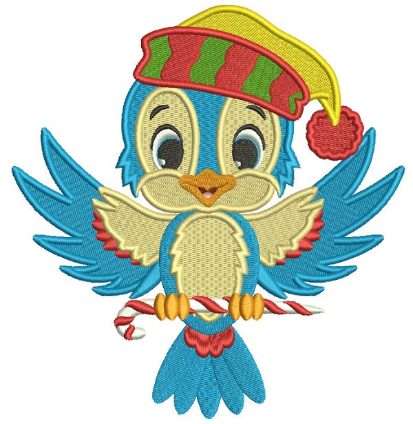 Blue Bird Wearing Santa Hat Christmas Filled Machine Embroidery Design Digitized Pattern
