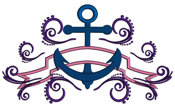 Boat Anchor with a Fancy Banner Applique Machine Embroidery Digitized Design Pattern