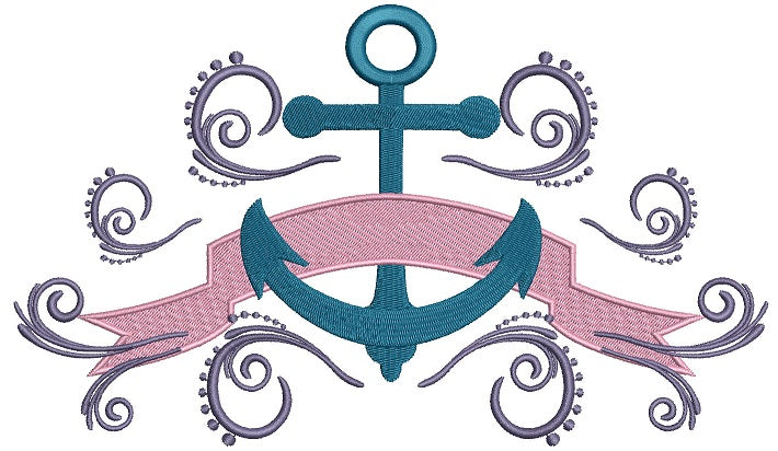 Boat Anchor with a Fancy Banner Filled Machine Embroidery