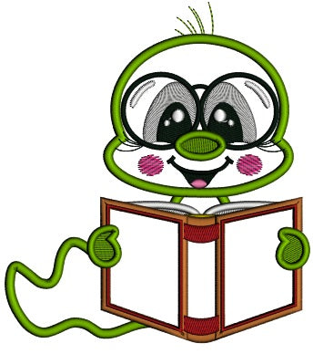 Bookworm Reading a Book School Applique Machine Embroidery Design Digitized Pattern
