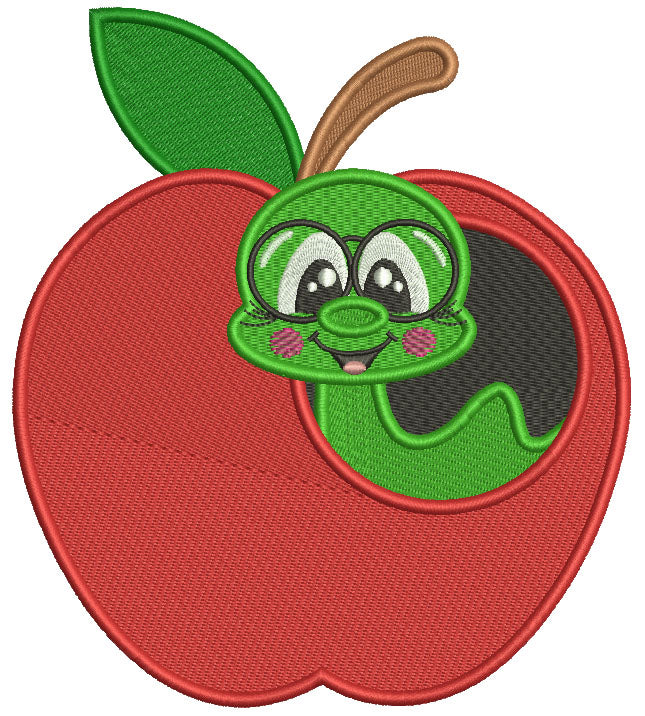 Bookworm Wearing Glasses Inside An Apple School Filled Machine Embroidery Design Digitized Pattern